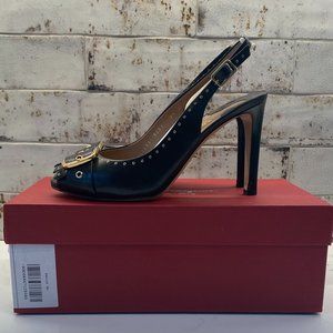 Salvatore Ferragamo Slingback Black & Gold Heels - Size 8.5